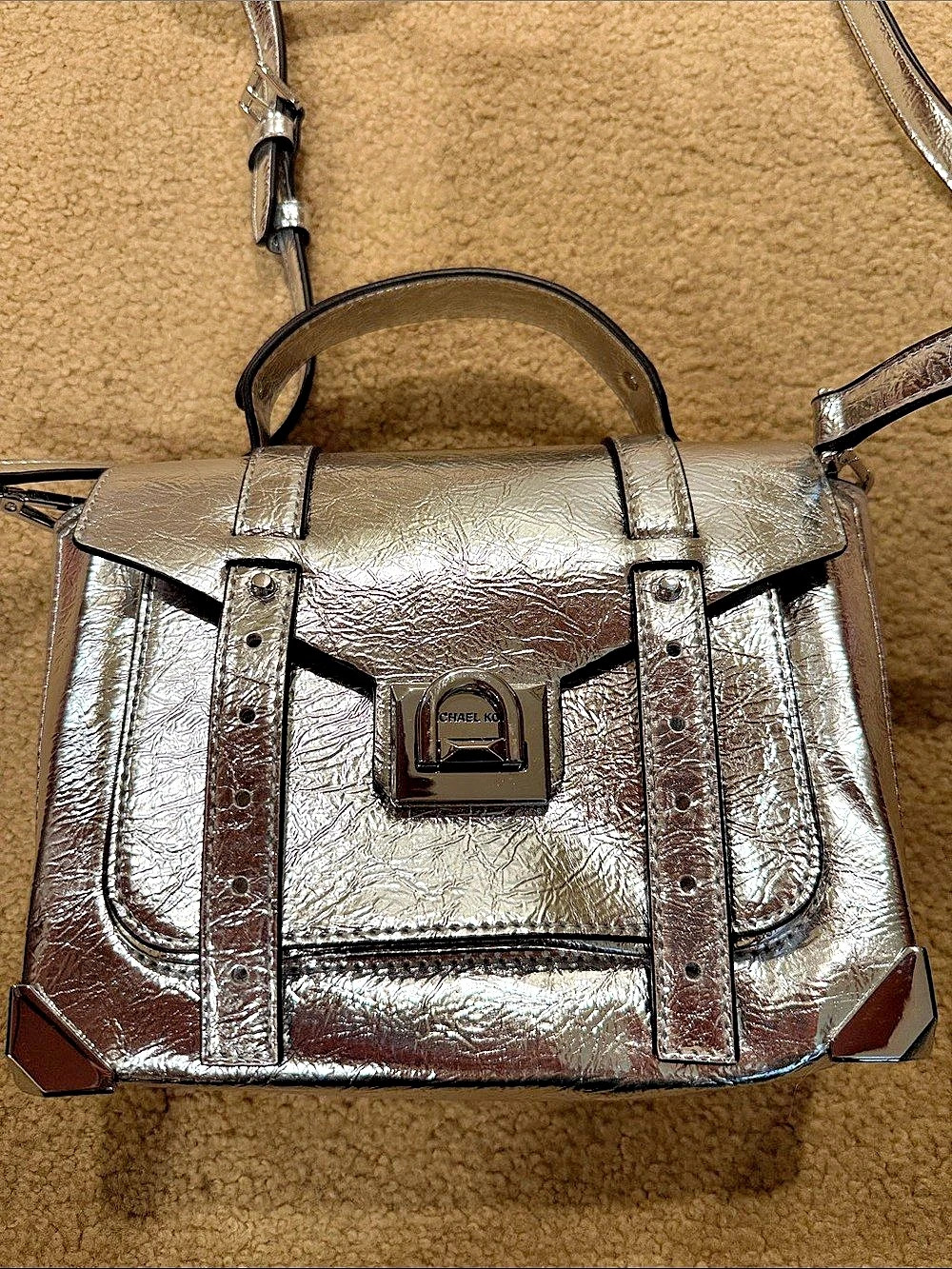 Michael Kors Manhattan Medium Crackled Metallic Leather Satchel